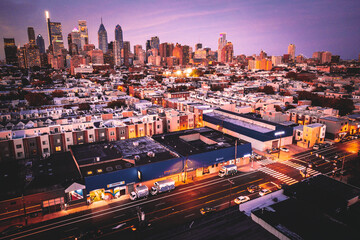 Fototapeta na wymiar Drone of Epic Philadelphia Sunset