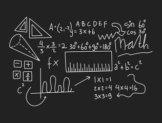 Realistic math chalkboard background illustration