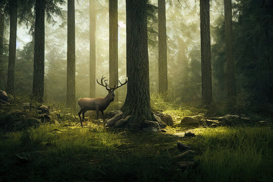 cerf dans une for&ecirc;t