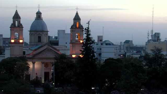 High Angle Sunset View: Cathedral of Santiago del Estero, Argentina.