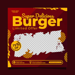 Super delicious burger and food menu social media banner template