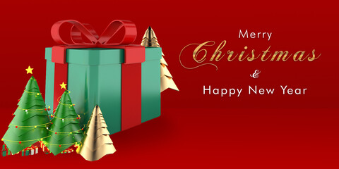 Abstract Landscape Background Realistic Gif box 3D render Christmas day