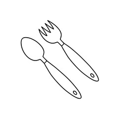 Camping spoon and fork in the style of a doodle. Isolated on a white background. Vector illustration.