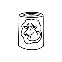 Canned meat, stew in the style of a doodle. Isolated on a white background. Vector illustration.