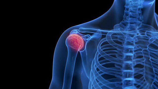 3d rendered medical animation of an arthritic shoulder 