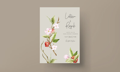 vintage floral watercolor botanical apple and pink flower wedding invitation template
