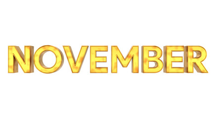 november text gold color in black isolated background for flyer design or banner or poster and etc. Holiday and Event Concept 3d illustration rendering