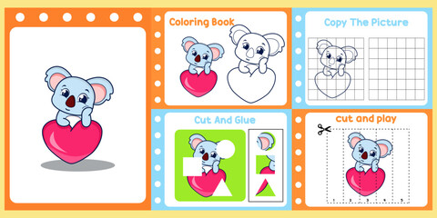 worksheets pack for kids with koala vector.