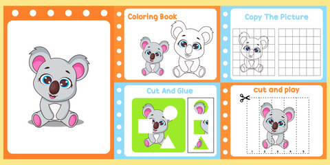 worksheets pack for kids with koala vector.