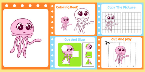 worksheets pack for kids with jellyfish vector. children's study book