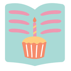 card birthday cupcake candle cake sweet dessert invitation doodle flat