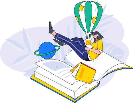 Reading learning remote online education through online classes flat vector concept operation illustration