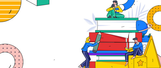 Reading learning remote online education through online classes flat vector concept operation illustration