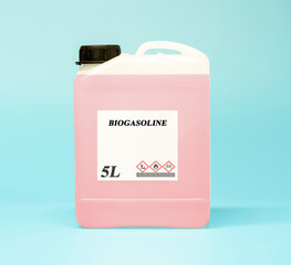 Biofuel in chemical lab in plastic canister Biogasoline