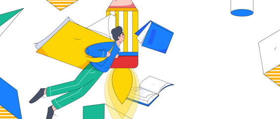 Reading learning remote online education through online classes flat vector concept operation illustration