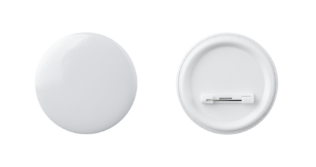 White blank badge. Glossy round button. Pin badge mockup isolated on white background