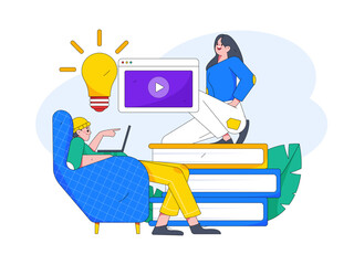 Reading learning remote online education through online classes flat vector concept operation illustration