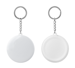 White blank badge. Glossy round button badge with ring isolated on white