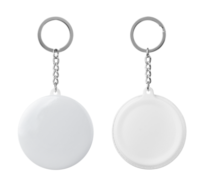 White blank badge. Glossy round button badge with ring isolated on white