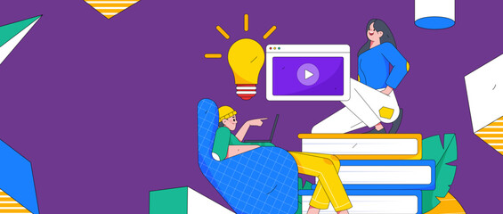 Reading learning remote online education through online classes flat vector concept operation illustration
