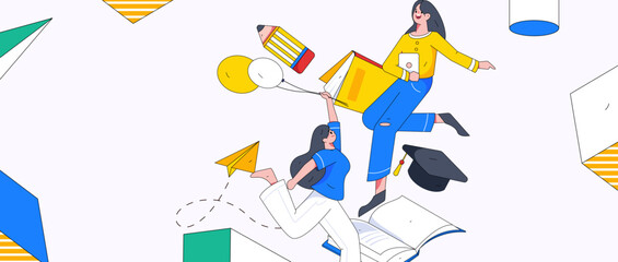 Reading learning remote online education through online classes flat vector concept operation illustration
