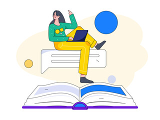 Reading learning remote online education through online classes flat vector concept operation illustration
