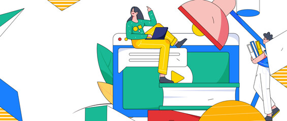 Reading learning remote online education through online classes flat vector concept operation illustration
