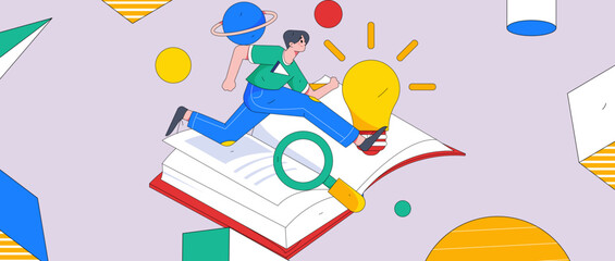 Reading learning remote online education through online classes flat vector concept operation illustration
