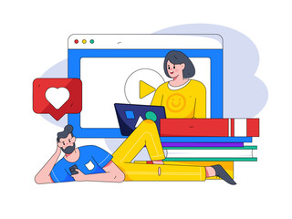 Reading learning remote online education through online classes flat vector concept operation illustration

