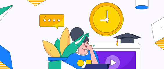 Reading learning remote online education through online classes flat vector concept operation illustration
