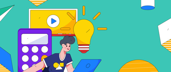 Reading learning remote online education through online classes flat vector concept operation illustration
