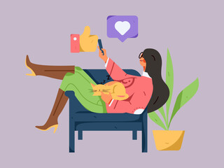 Living room home rest character scene flat vector concept operation illustration
