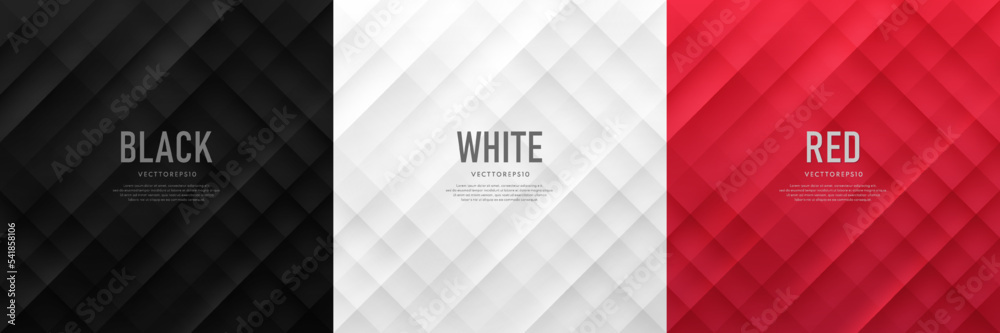Wall mural set of abstract gradient white gray, black, red square tile pattern minimal background. simple futur