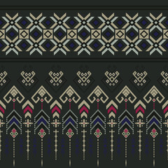 ikat art seamless pattern with ikat border for digital design prints, Woven fabric, wallpaper, print, sarong,