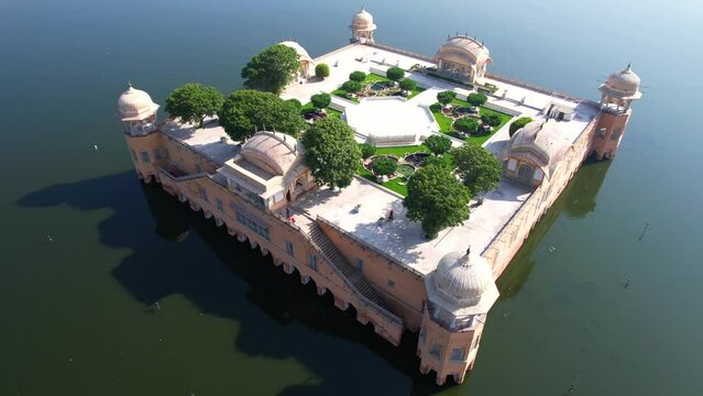 An Aerial Shot of Jal Mahal at Jaipur in Rajasthan,India