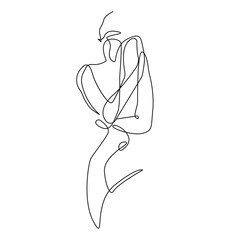 Continuous One Line Drawing of Abstract Woman Body. Line Art Vector Illustration for Wall Decor, Spa, T-shirt, Print, Poster. Female Figure Creative Art Drawing in Modern Linear Style