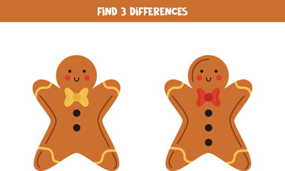 Fototapeta premium Find 3 differences between two cute Christmas cookies.