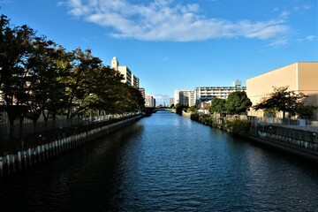 Fototapeta premium 大阪、都市、風景、川、橋、秋