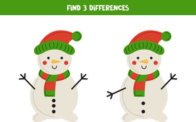 Find three differences between two cute snowmen.