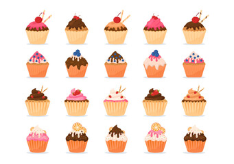 Sweet Shop Selling Various Bakery Products, Cupcake, Cake, Pastry or Candy on Flat Cartoon style Hand Drawn Templates Illustration