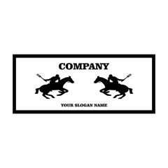 Polo player logo holding fork. Restaurant logo with polo player