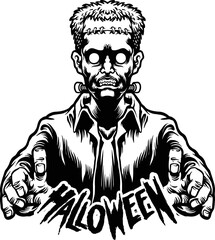 Monochrome Halloween Frankenstein Clipart Vector illustrations for your work Logo, mascot merchandise t-shirt, stickers and Label designs, poster, greeting cards advertising business company or brands