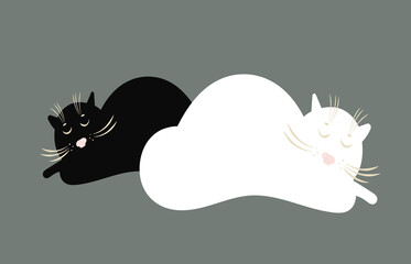 cute sleeping cats on a grey background
