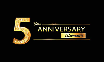 5 Year Anniversary celebration Vector Design. 5th Anniversary celebration. Gold Luxury Banner of 5th Anniversary celebration with glitter 3D. Vector anniversary - obrazy, fototapety, plakaty