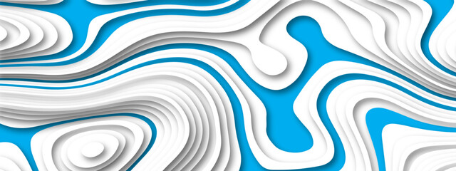 Abstract white, blue paper cut and topographic map with lines and circles background. Topographic map and place for texture. Topographic gradient linear background with copy space. Vector illustration