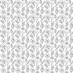 Abstract geometric line seamless pattern graphic stripes drawing plant leaf flower background. Modern black and white design for textile, wallpaper, clothing, backdrop, tile, wrapping, fabric vector.