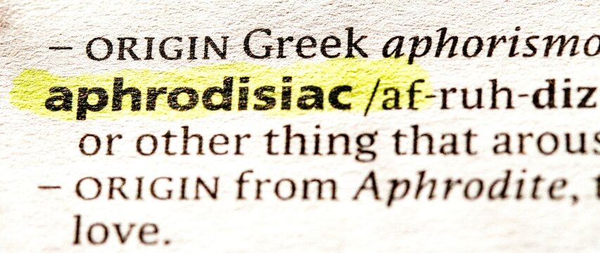 Close up photo o the word aphrodisiac in a dictionary book