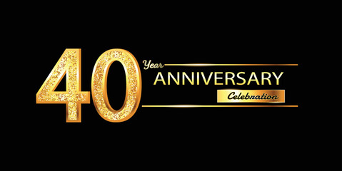 40 Year Anniversary celebration Vector Design. 40th Anniversary celebration. Gold Luxury Banner of 40th Anniversary celebration with glitter 3D. Vector anniversary