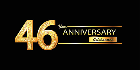 46 Year Anniversary celebration Vector Design. 46th Anniversary celebration. Gold Luxury Banner of 46th Anniversary celebration with glitter 3D. Vector anniversary