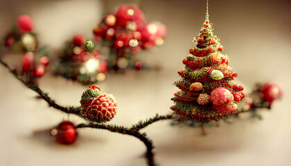 Fototapeta na wymiar Yarn christmas tree and decorations